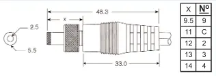 Switchcraft 712A or equiv. locking female plug